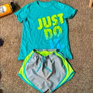 Nike shirt and running shorts